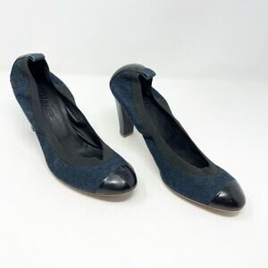 Chanel Ballet Cap Toe Leather Pump Black Denim Spirit Stretch Pump Vintage 41